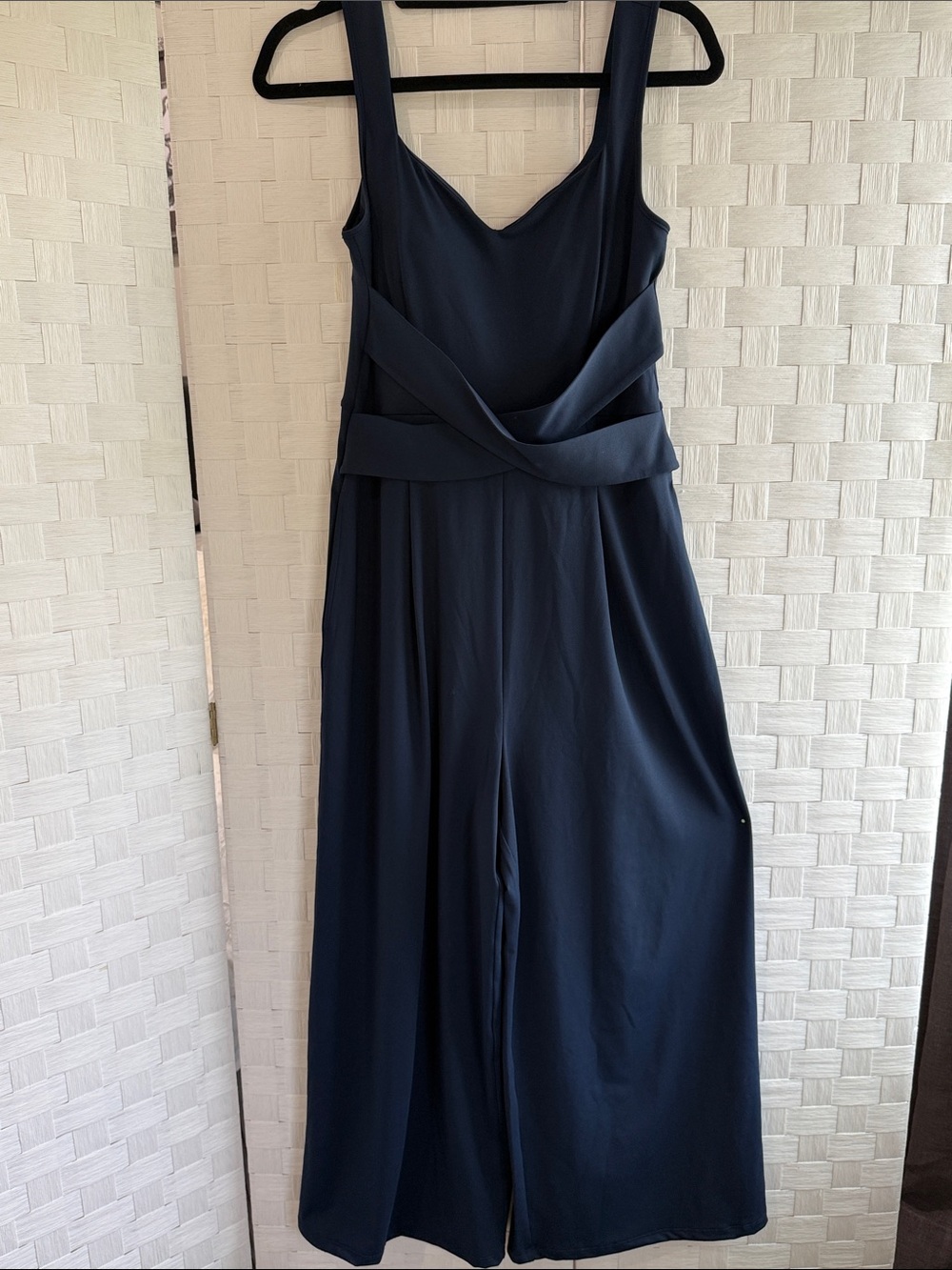Women's Navy Sleeveless Midi Jumpsuit with Crossover Waist